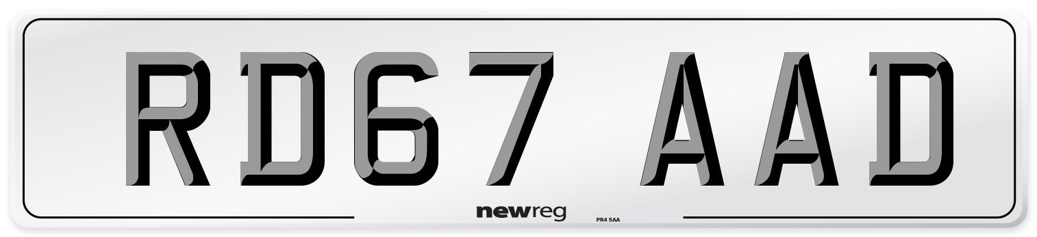 RD67 AAD Number Plate from New Reg
